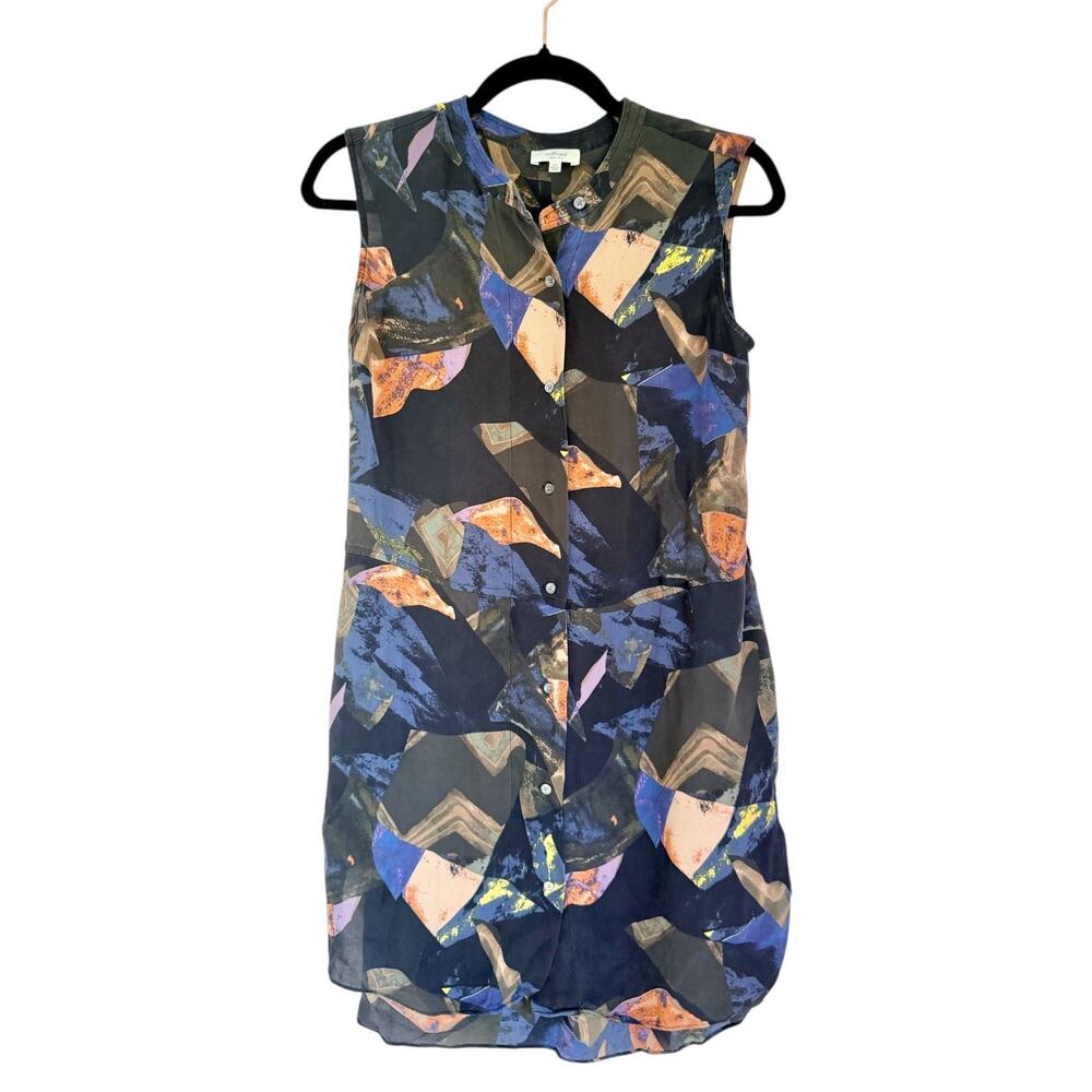 Wilfred Aritzia 100% Silk Abstract Print Sleeveless Button Up Shirt Dress XXS